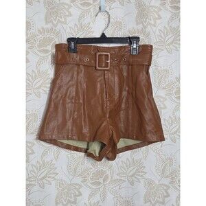 ALTAR'D STATE PLEATHER CARAMEL BROWN BELTED SHORTS sz XS EUC FALL CLUB BIKER